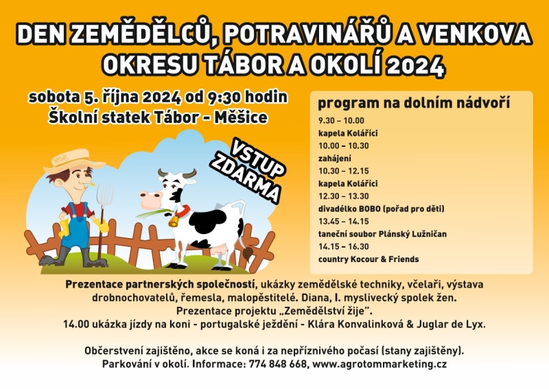Den zěmědělců, potravinářů a venkova Tábor - Měšice, sobota 5.října 2024 Den zěmědělců, potravinářů a venkova Tábor - Měšice, sobota 5.října 2024